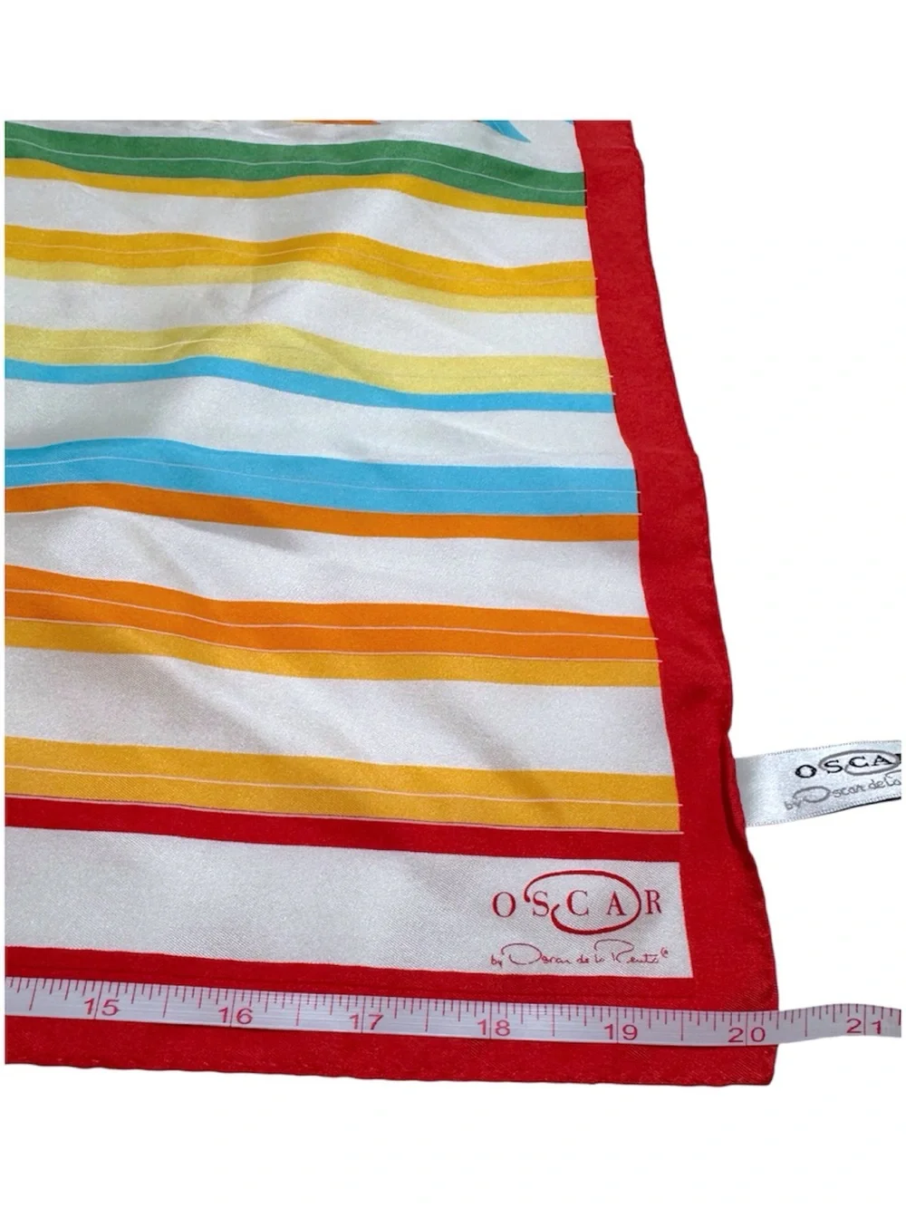Oscar by Oscar de la Renta 100% Silk Scarf Retro Mod Mixed Rainbow Stripe Design